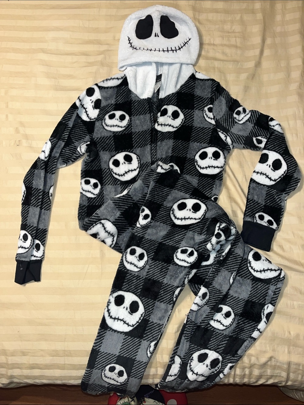 Disney Black & Gray Jack Skellington Plush Hooded Onesie Pajama